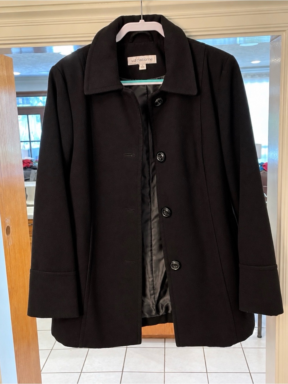 Liz Claiborne Women’s XL Black Wool Look Button Front Coat Classic Career